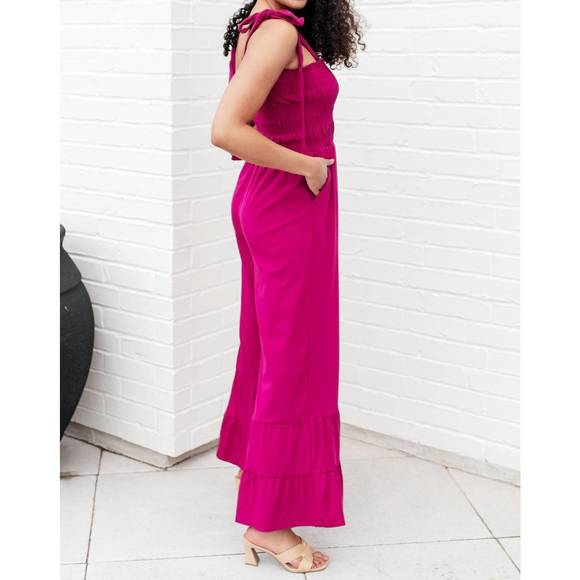 NEW WHITE BIRCH almost available flared jumpsuit in magenta - Picture 2 of 3